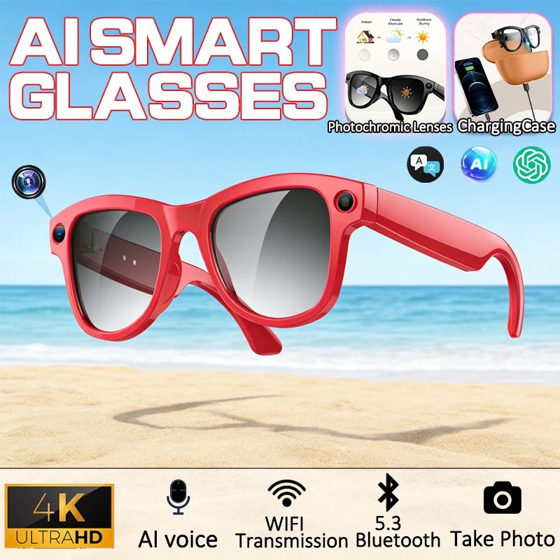 

2026 New AI Smart Glasses 800W Pixel Camera AI Real-time Translation Dual Chip Electrochromic Lenses Bluetooth Call SmartGlasses