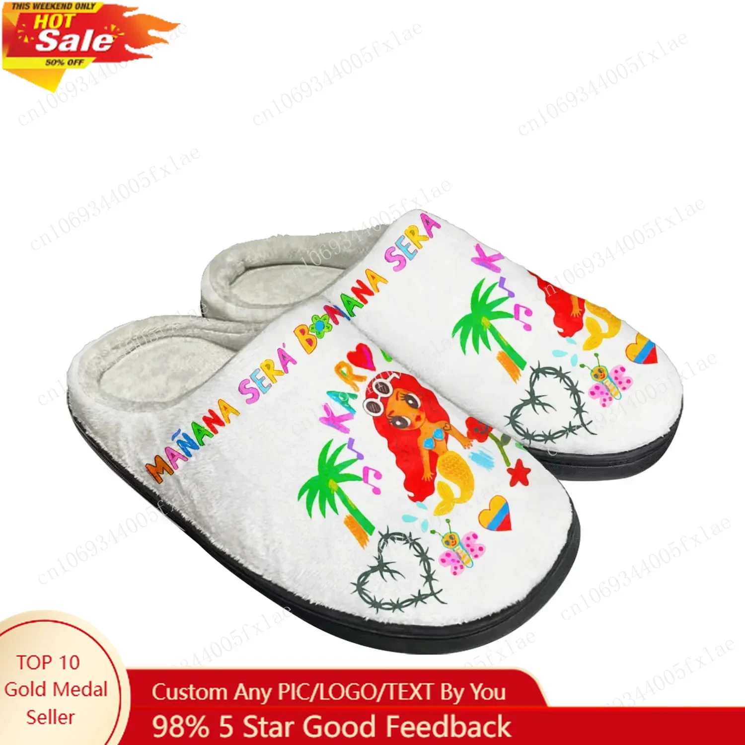 

Manana Sera Bonito Karol G Home Cotton Custom Slippers Mens Womens Sandals Plush Bedroom Casual Keep Warm Shoes Thermal Slipper
