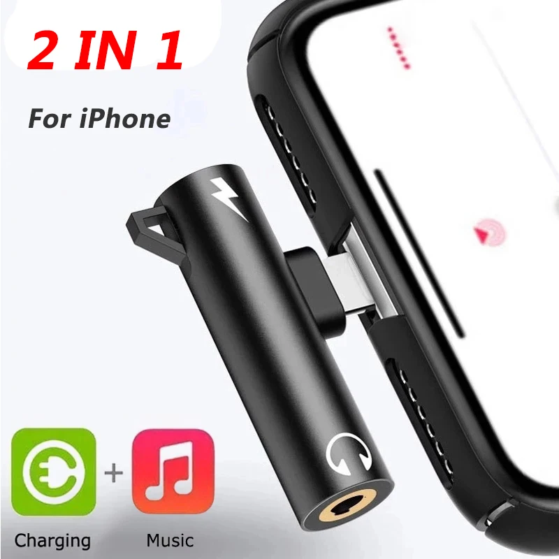 Адаптер-сплиттер 2 в 1 для iPhone 14, 13, 12, 11, X: переходник Lightning на 3,5 мм для аудио, зарядки, наушников и AUX-кабеля.