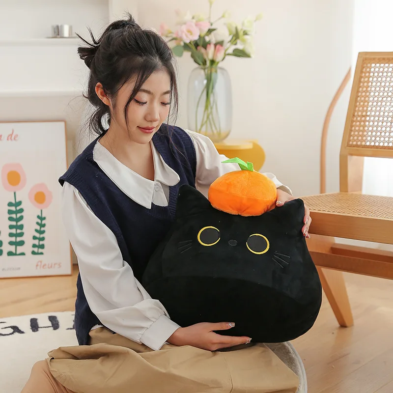 Nuevo suave lindo gato negro naranja Linda muñeca de dibujos animados serie para el hogar almohada cálida cojín en la cama para enviar regalo para niñas juguetes de peluche