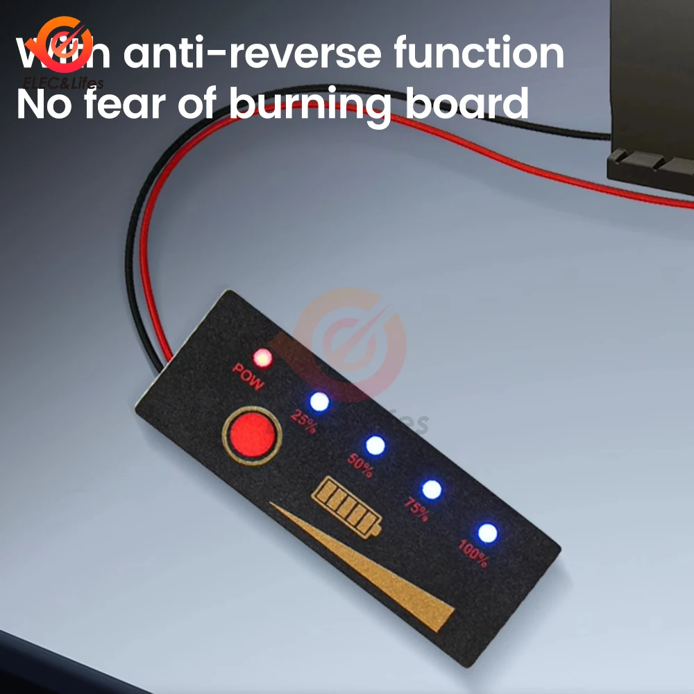 3S 12 V Lithium-Batterie Power Display Board Wasserdichte Panel 5 LED Power Anzeige Lichter Mit Verpolungsschutz