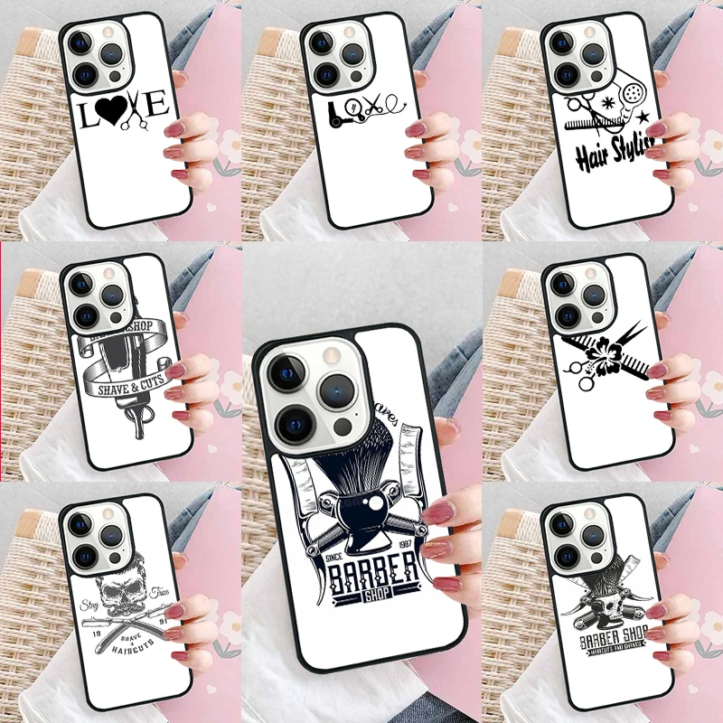 Barber Scissors Hairstylist Salon Soft Phone Case Cover for iPhone 16 Promax 15 Pro 13 14 Plus 11 12 Mini XR XS MAX Coque