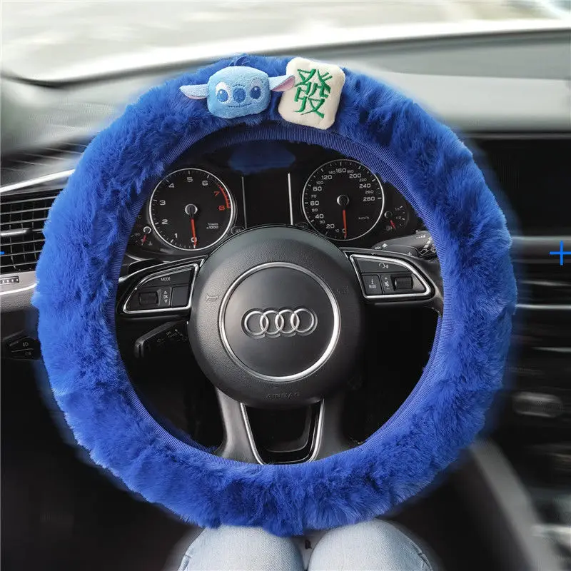 Disney Cute Cartoon Stitch Car Car Winter Plush Steering Wheel Cover Stretch Handlebar Cover Universal Card Warm Winter Model
