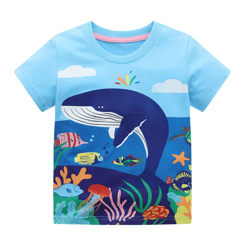 Jumping Meters New Arrival Boys Girls T Shirts With Fish Print Hot Selling Summer Short Sleeve Animals Kids Tees Tops