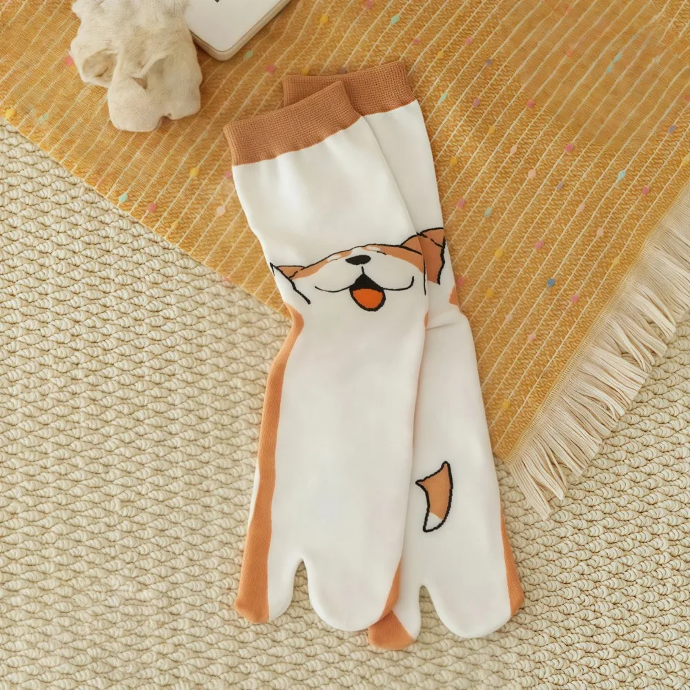 Funny Dolphin Crocodile Cat Toe-socks Comfortable Soft Mid-calf Socks Breathable Long Style Animal Print Socks Women