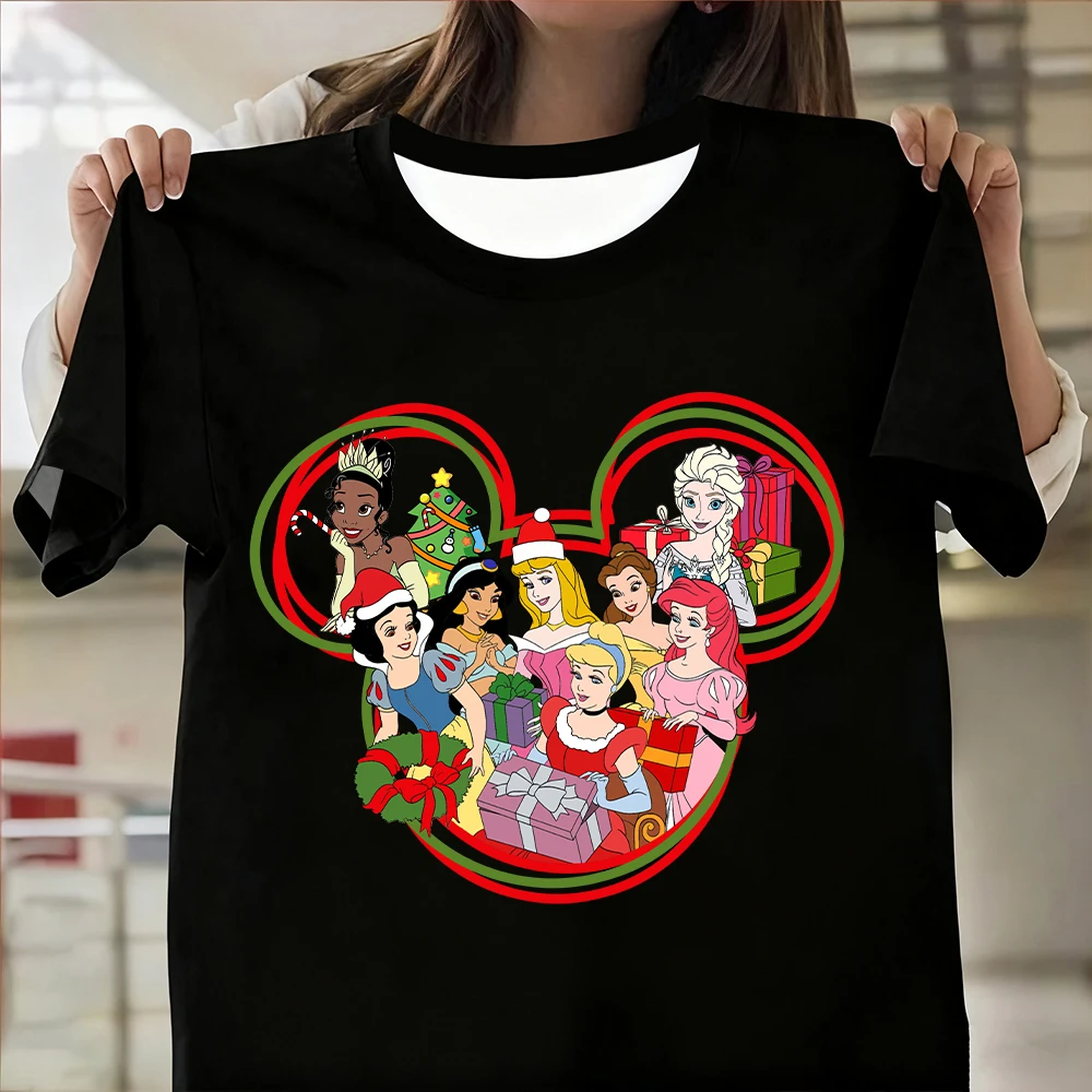 جديد ديزني الأميرة مطبوعة أعلى المرأة الصيف تنفس المتضخم تي شيرت رياضية الشارع أزياء Y2k نمط قصيرة الأكمام #1