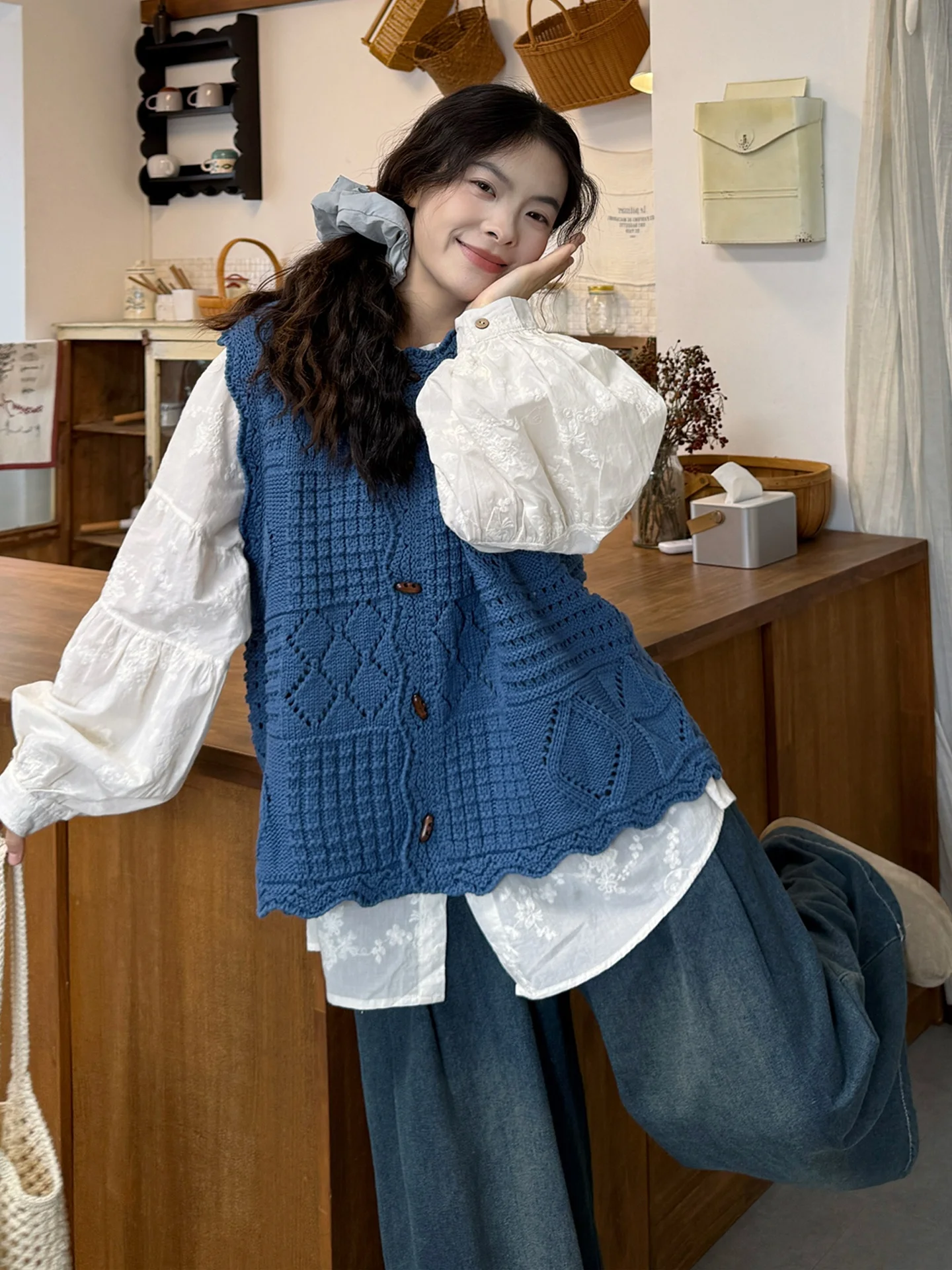 

plus Size Spring 2026 Women's Faion Knitted Embroidered irt And Jeans Set High Waist Long Sve round Ne Thiened Kor...