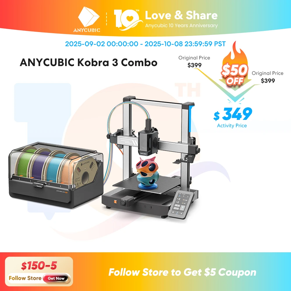 

ANYCUBIC Kobra 3 Combo AE Версия FDM Печать в 4-8 цветных 3D-принтере с максимальной скоростью печати 600 мм/с Размер сборки 250x250x260 мм