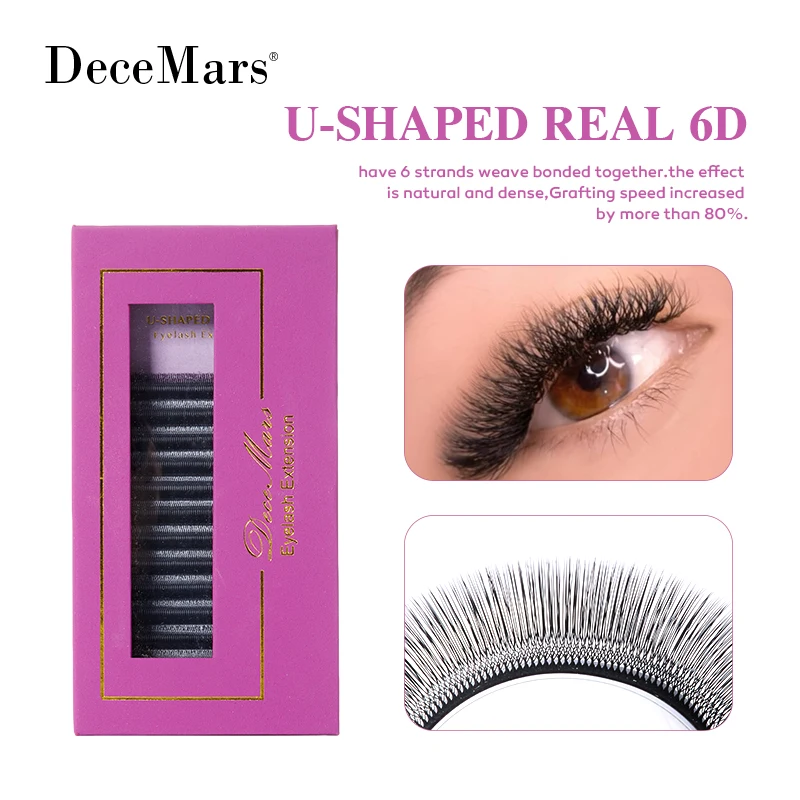DeceMars U-förmige Echte 6D Wimpernverlängerungen (12 Reihen/Tray) für Make-up