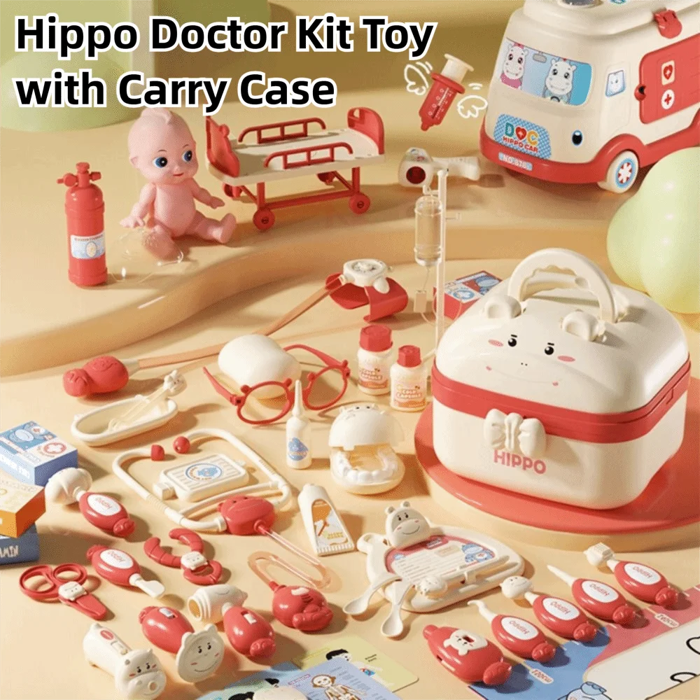

39pcs/set Hippo Doctor Kit Toys Role Play Game with Carry Case Kids Simulated Play Set Birthday Gift Toddlers Doctor Play Set