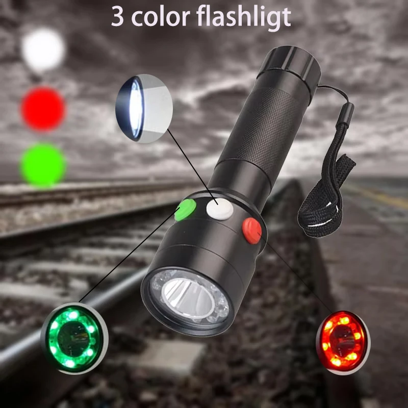 

TOPCOM Railway Signal Torch 3 Color Red Green White LED Strong Light USB Rechargeable Traffic Flashlight Lantern with Type-C