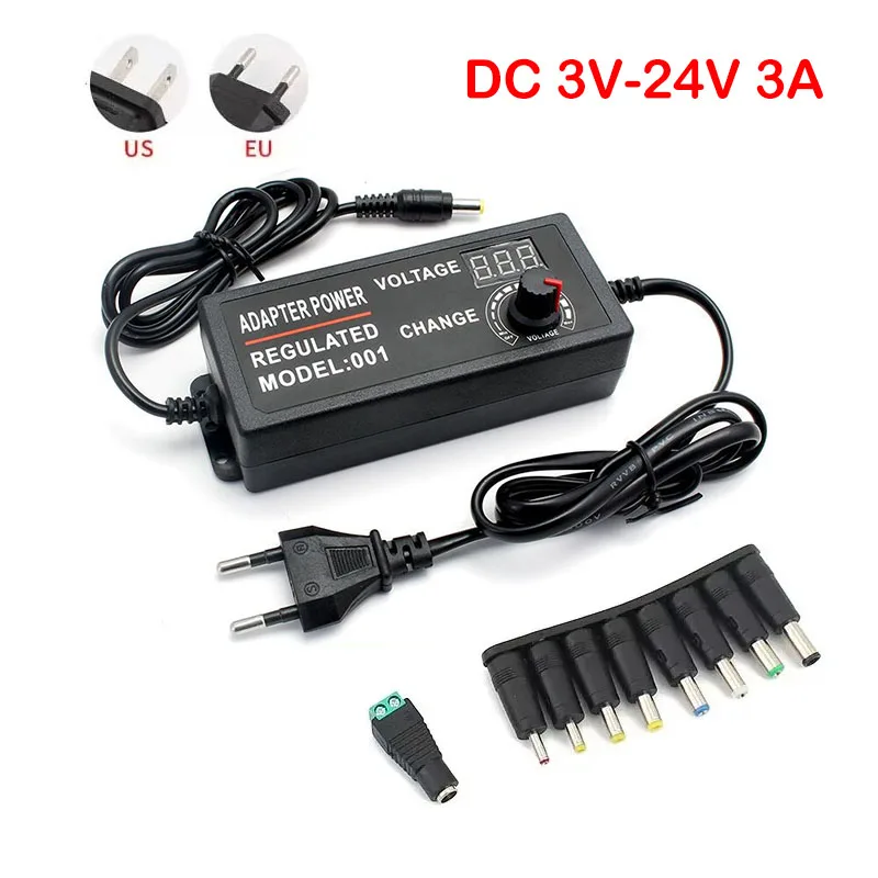 3V-24V 3A  AC Adjustable Power Supply  DC with 9 Plug Connect Universal Adapter Adjustable AC TO DC 220V 110V TO 3V 24V 9W 72W