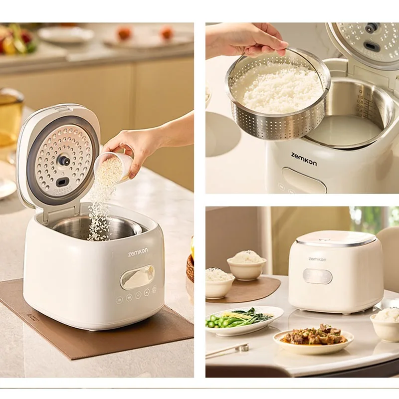 طباخ أرز كهربائي ألماني ZEMKON سعة 2.5 لتر، من الفولاذ المقاوم للصدأ، بدون طلاء، مناسب لـ 3-4 أشخاص، منزل صغير، أرز وحساء سبتمبر