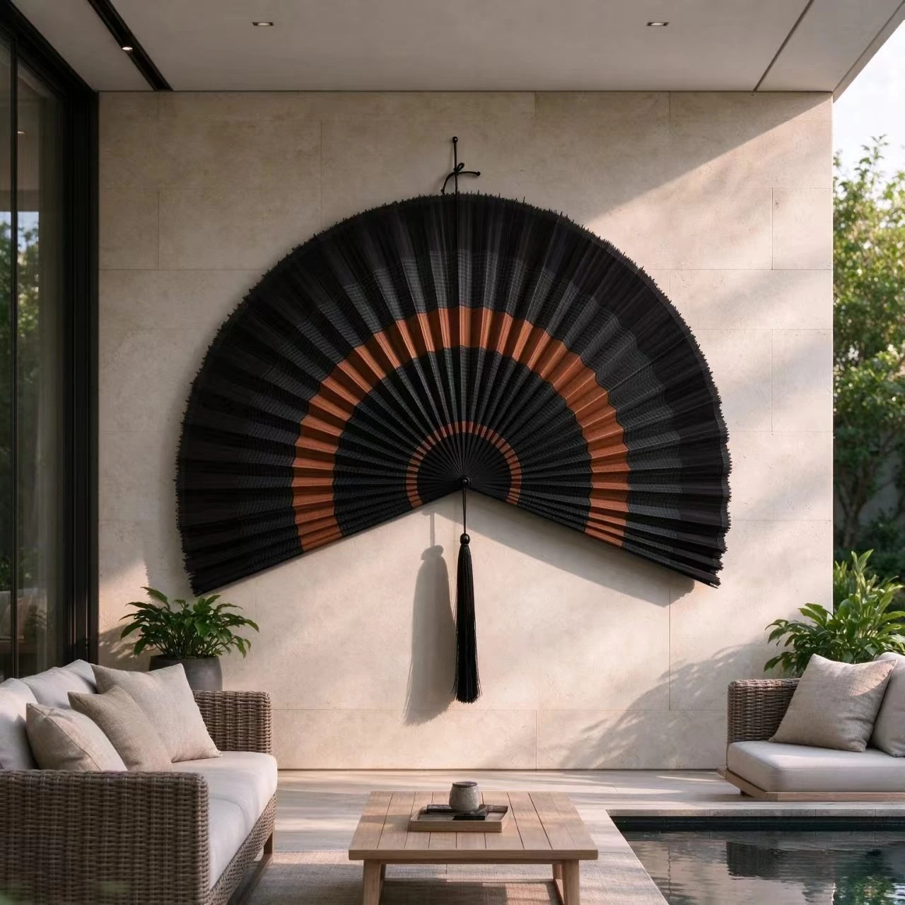 Handmade Bamboo Wall Fan with Tassel Boho Oriental Large Wall Hanging Decor for Living Room Home Decor