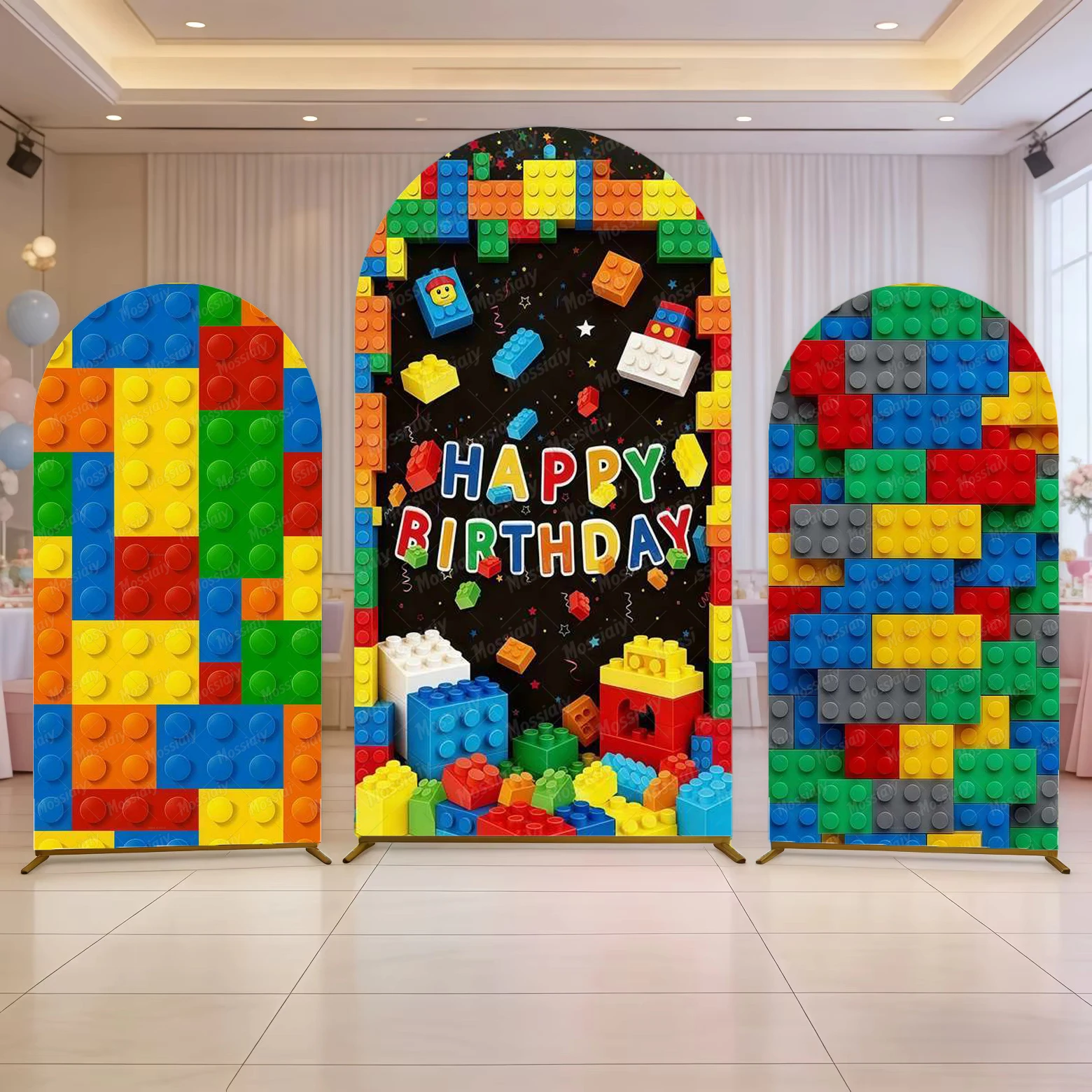 Bunte Bausteine-Themen-Bogenhintergrundabdeckung für Geburtstag, Babyparty, Partydekoration, Fotografie-Hintergrund, Kinder-Fotostudio