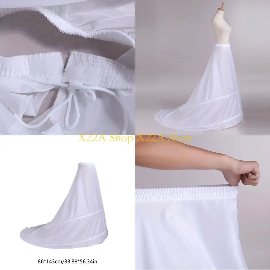 

Unique Bride Wedding Dress Trailing Skirt Petticoat Yarnless 2-hoops Elastic Waist Draw