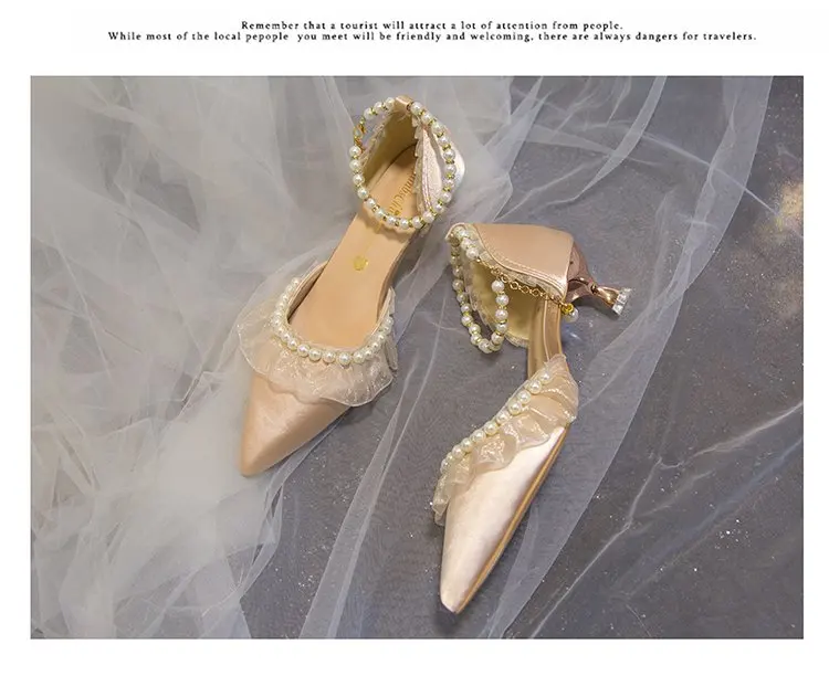 Weiße Hochzeitsschuhe für Damen 2026 Sommer Luxus Seide Perlen Knöchelriemen High Heels Pumps Spitze Damenschuhe mit Absatz – Detail 18