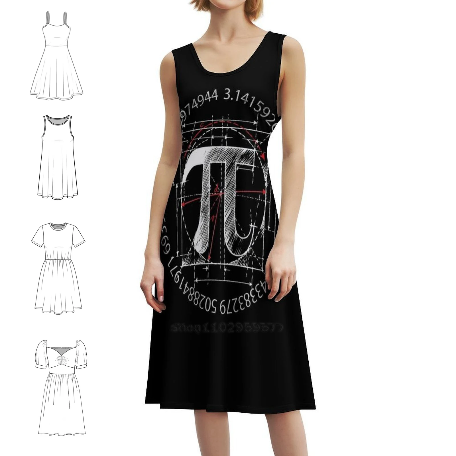 فستان قصير على طراز Pi Symph Scketch Preppy للنساء على شكل حرف a فضفاض مناسب فستان يوم غير رسمي Pi Number Pi Symbol Pi Sketch Pi Day
