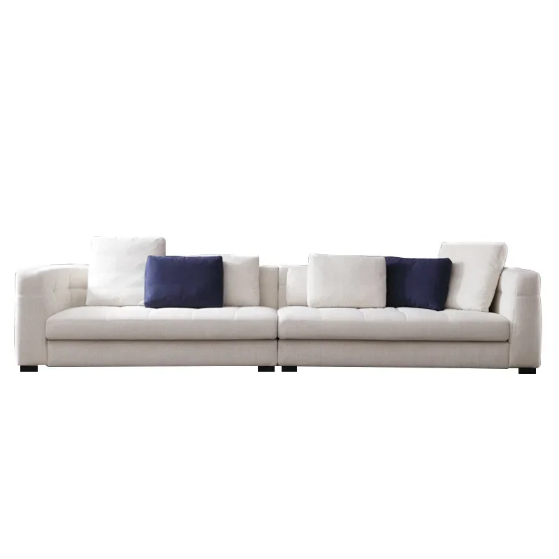 Italian minimalist cloth sofa size apartment straight row three-person cotton and linen fabric modern simple living room