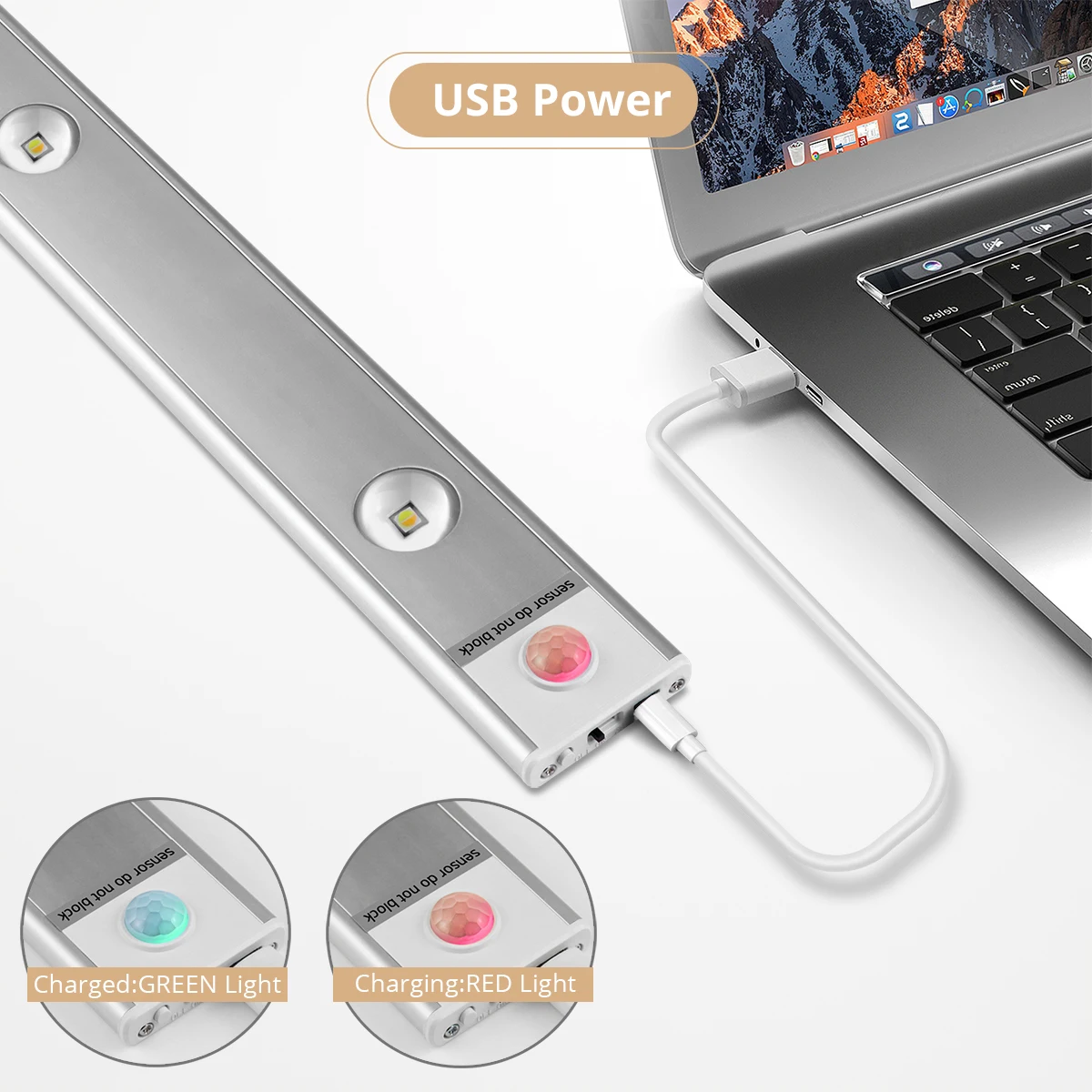 Luz Nocturna recargable por USB con Sensor de movimiento, lámpara Led inalámbrica para cocina, armario, dormitorio, armario, inteligente, 30/40CM