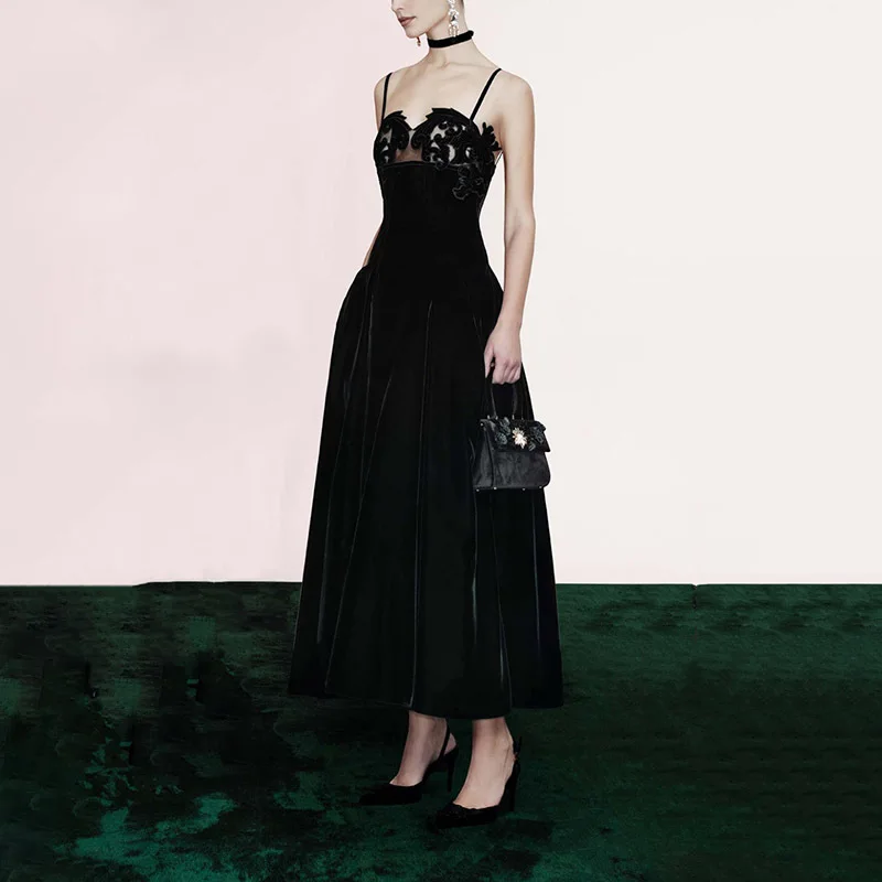 

Женское вечернее платье для банкета Весна 2026 - Макси-платье с 3D-вышивкой, вырезами и бретелями-спагетти