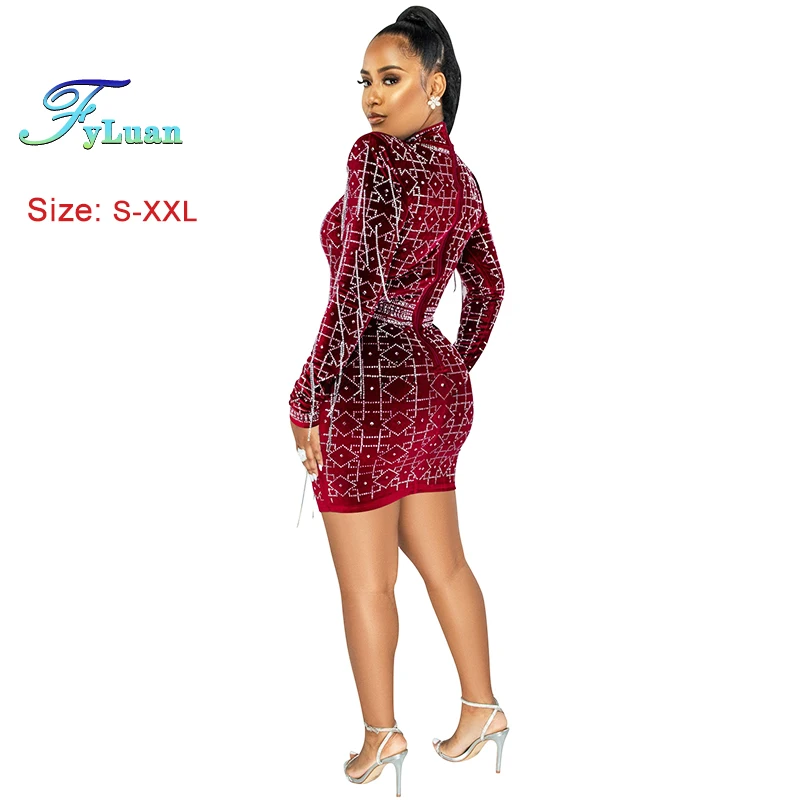 2025 Nieuwe Luxe Vrouwen Lange Mouw O Hals Korte Jurk Bodycon Casual Korte Rokken Sexy Sheer MeshGirl Jurk Cocktail Prom kleding