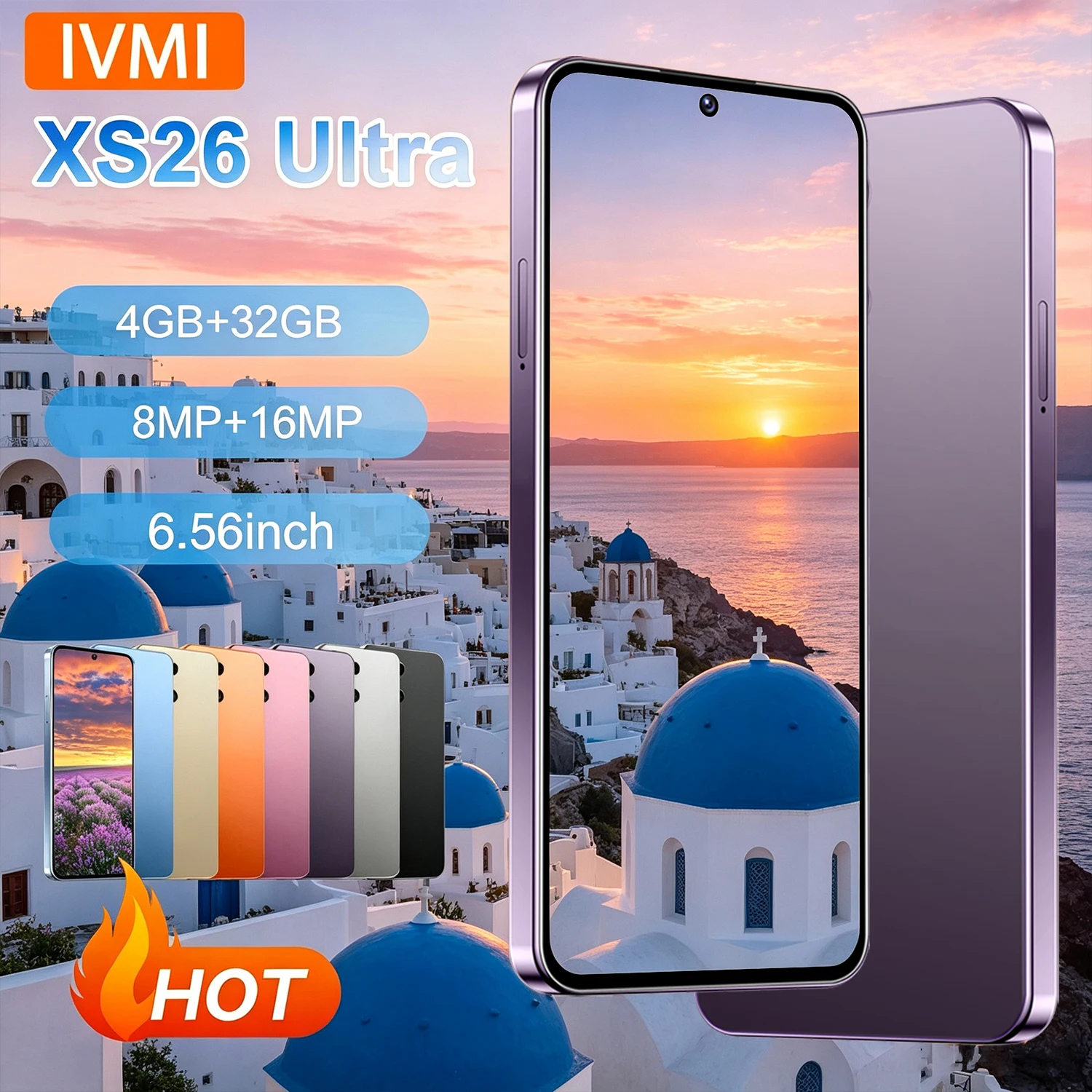 IVMI XS 26 Ultra Smartphone Android 12 6.56 inch Screen 4+32GB 8+16MP 4000mAh Google Play Store Face Recognition Mobile Phones