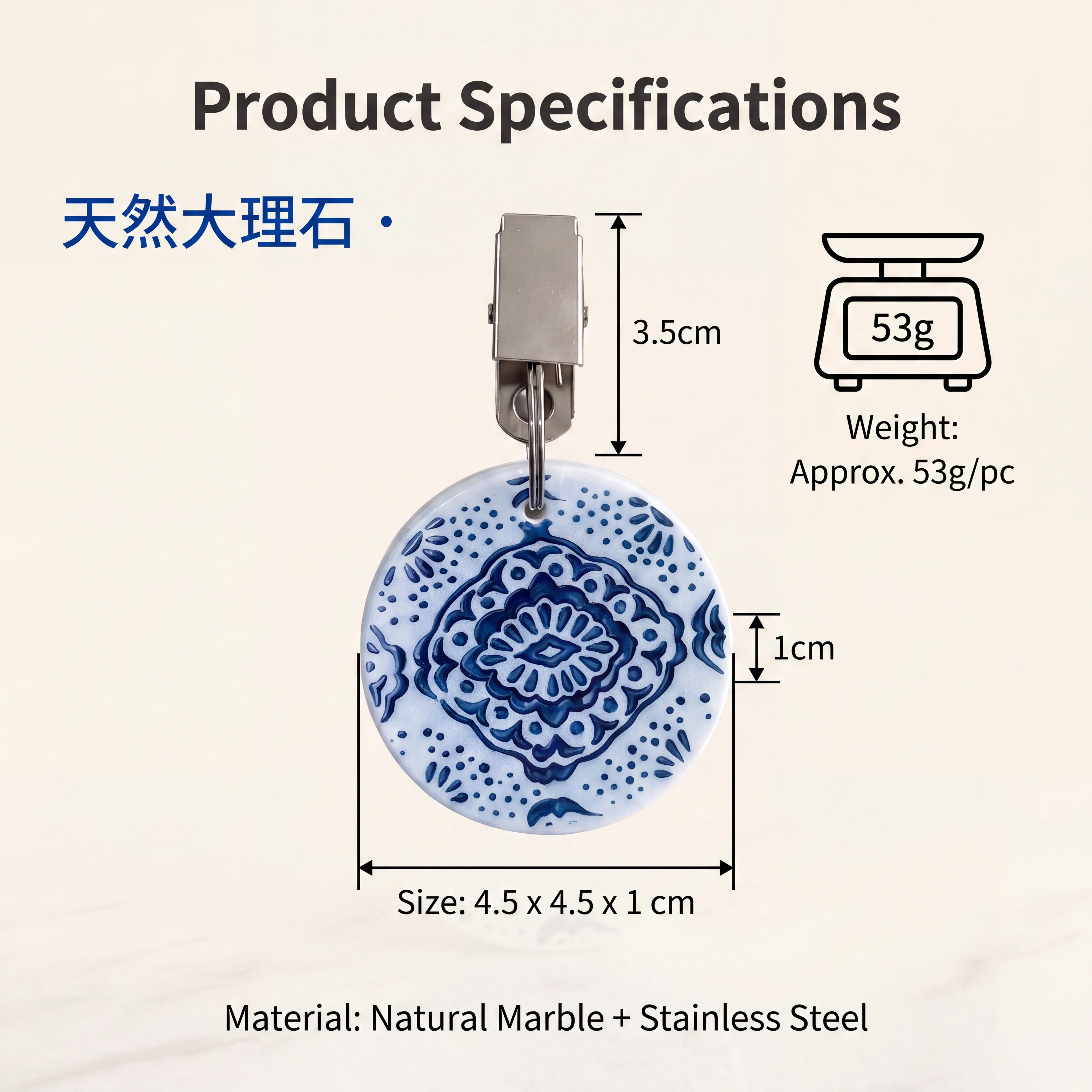 Natural Marble Blue White Porcelain Pattern Tablecloth Weight Clips Luxury Table Cover Weights For Home Holiday Banquet