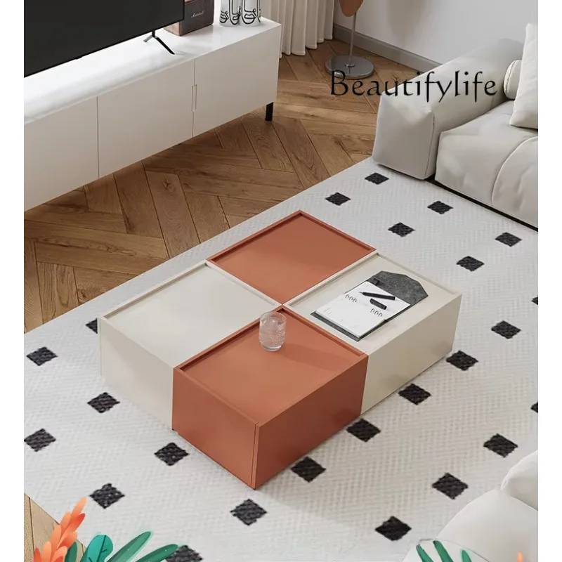

Italian Minimalist Square Coffee Table Living Room Home Small Apartment Light Luxury Modern High-End Tea Table