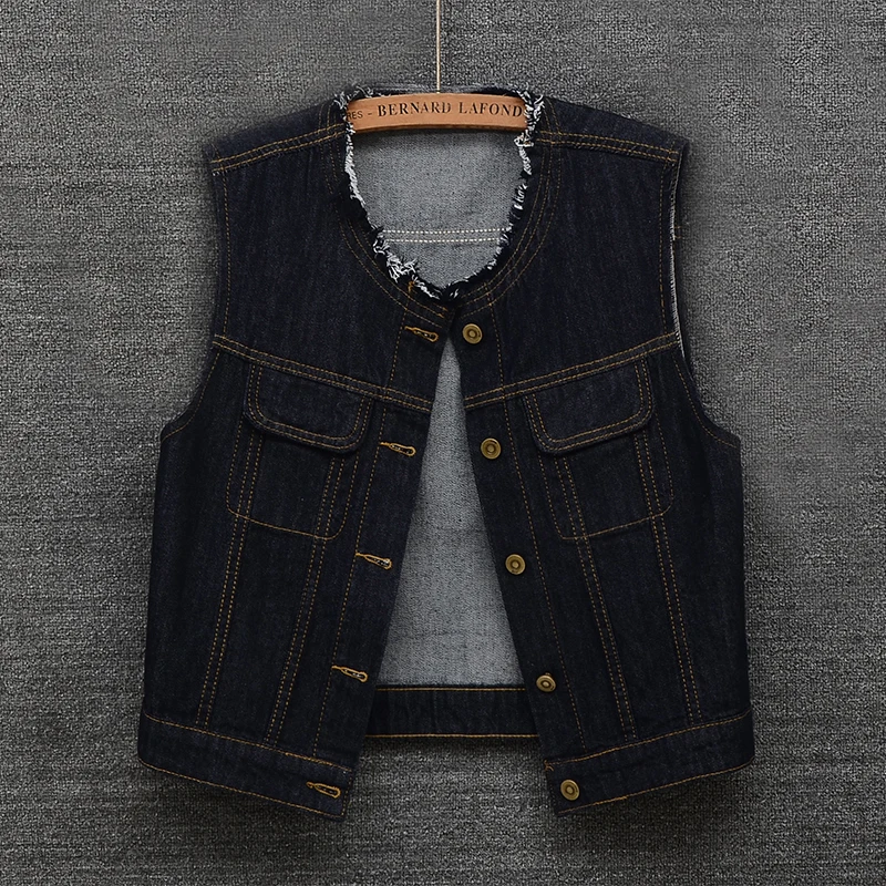 

Женский джинсовый жилет в стиле ретро, круглый жилет Ne Jaet, весенняя моя, верхняя одежда, повседневная длина, застежка на одной пуговице