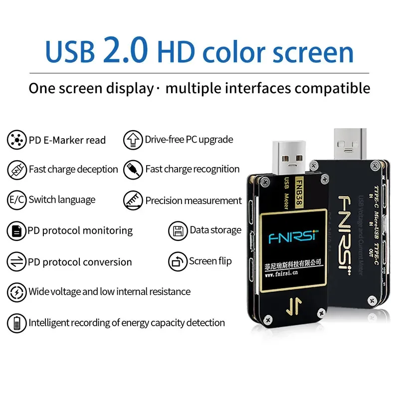 FNB38 Current And Voltage Meter USB Tester QC4+ PD3.0 2.0 PPS Fast Charging Protocol Capacity Test