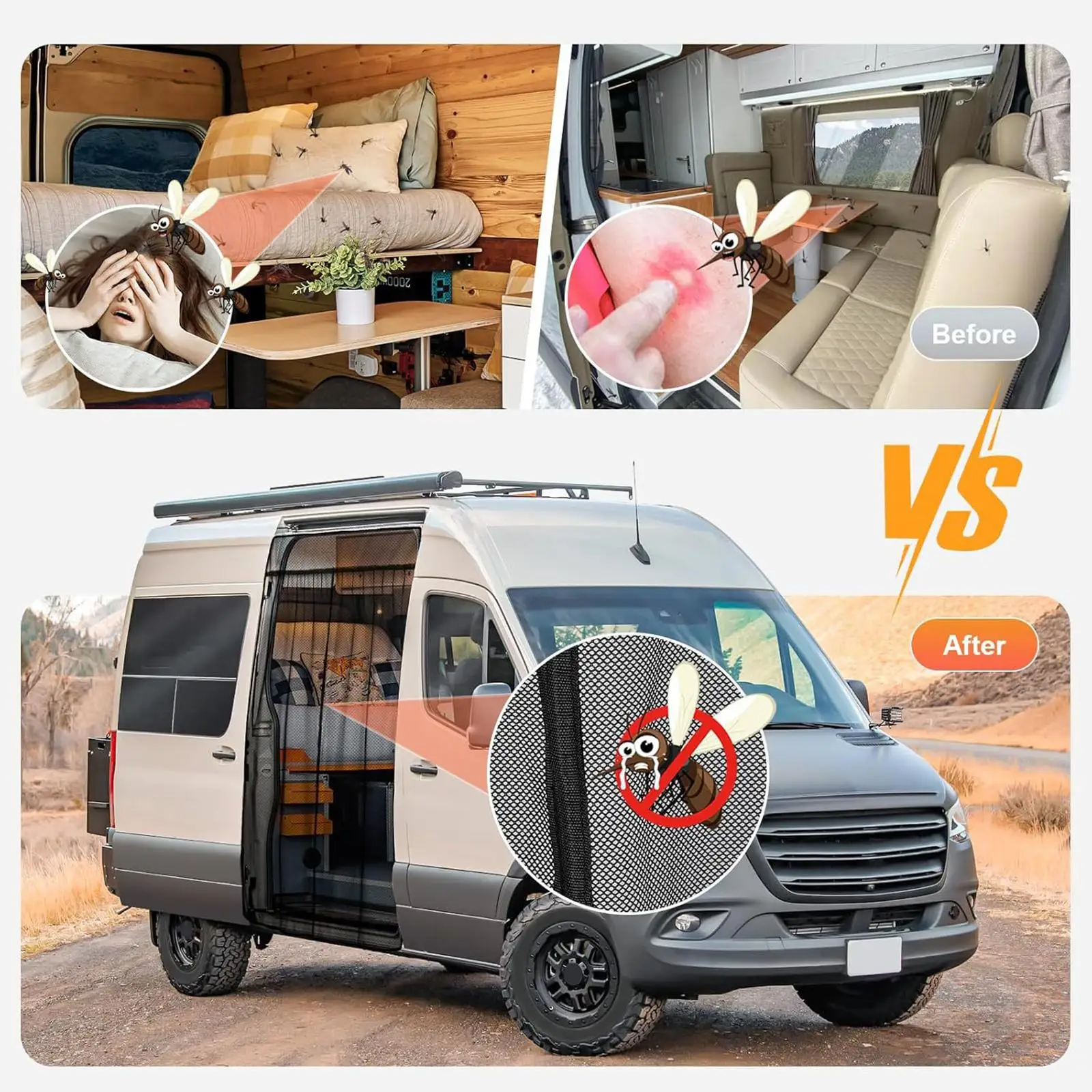 RV Door Screen Mesh Curtain Net Sliding Door Van Screen Camping Car Accessories for Motorhome Camper Outdoor Road Trips
