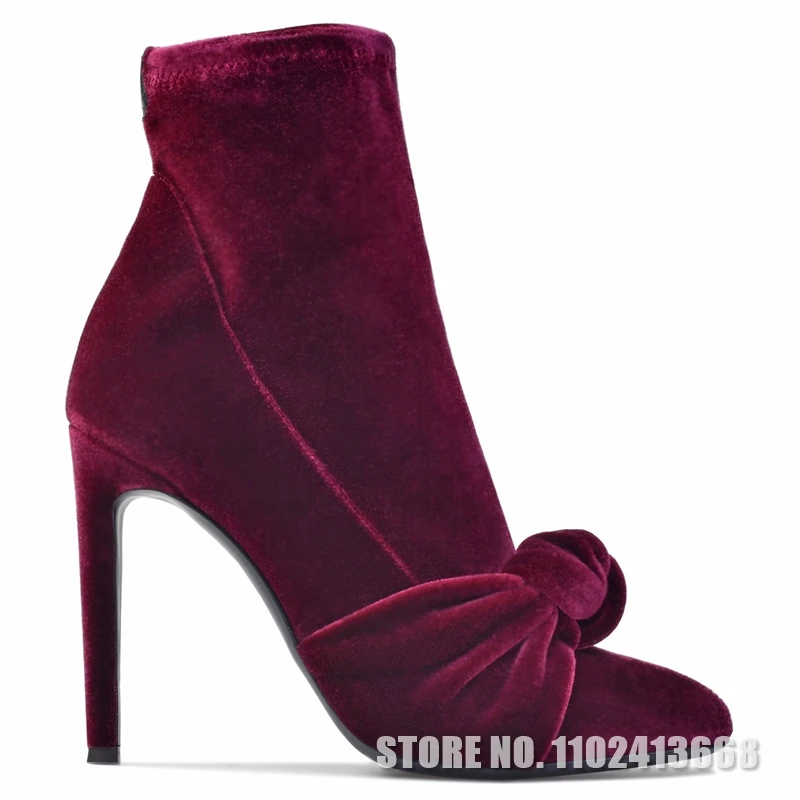 

Fashion Woman Bow-Knot Pointed Toe Ankle Boots Thin High Heels Spring Autumn Female Slip On Wedding Party Elegant Short Shoes