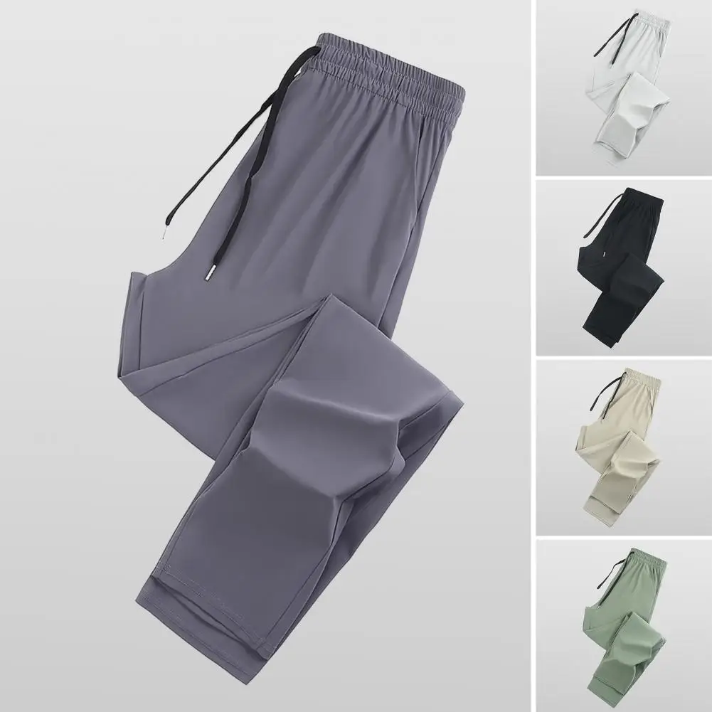 Men's Jogger Pants Quick-Dry Solid Color Summer Thin Sweatpants Drawstring Waist Casual Trousers for Fitness Gym Travel