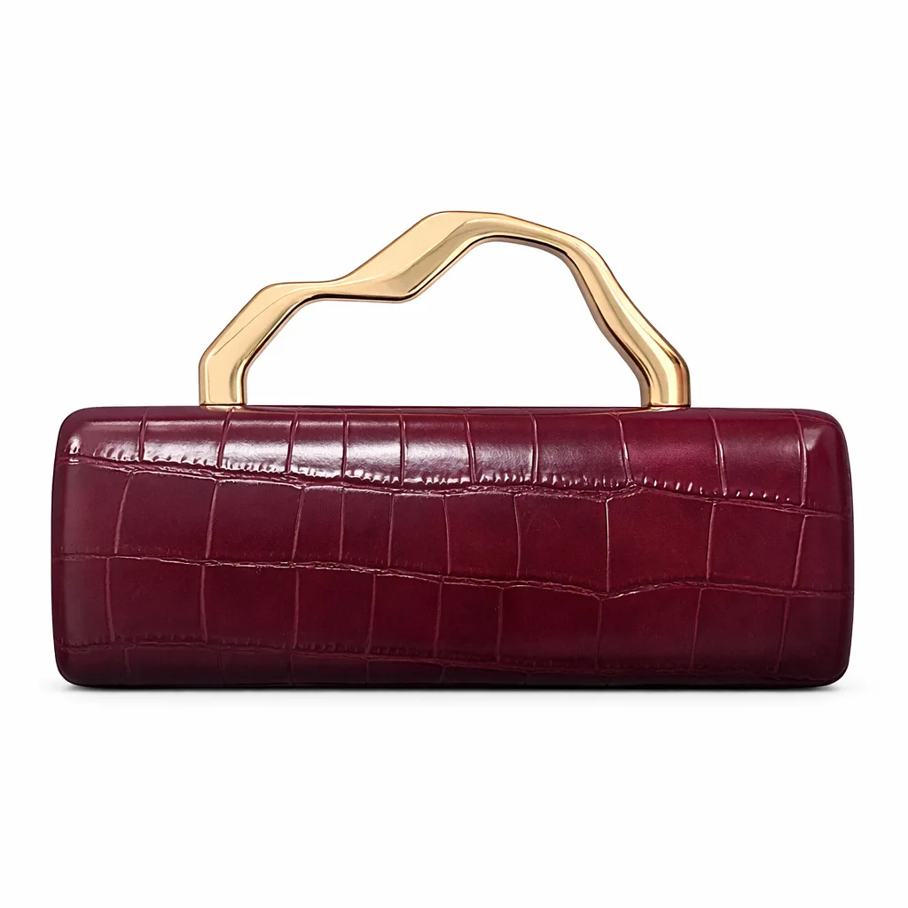 

Luxury Burgundy Crocodile Pattern PU Evening Clutch with Gilded Shaped Handle for Ladies Fashionable Party Handbag Женская сумка