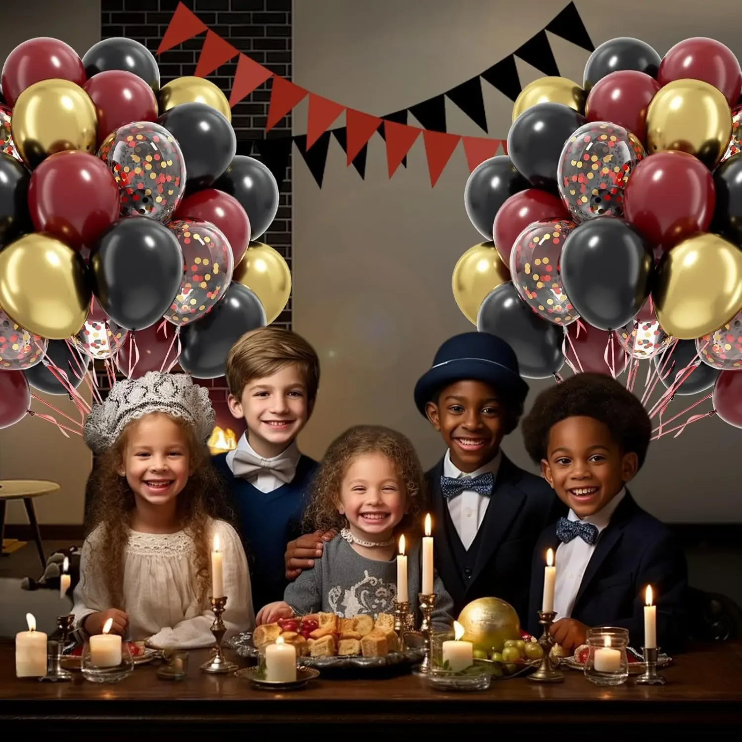 60 قطعة 12 بوصة بالونات سوداء بورجوندي وذهبية مع بالونات قصاصات ذهبية حمراء وسوداء لزينة عيد الميلاد بطابع سحري كستنائي