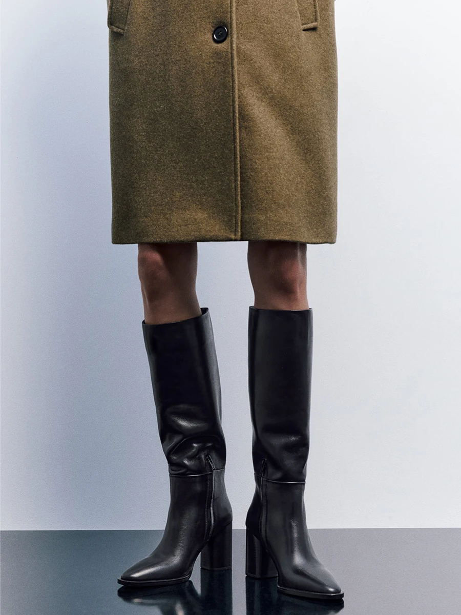 

Bla High Heel Chunky Rough Long Boots Women's Faion Boots Spring Autumn Winter Vintage Large Cylinder Pants Boots