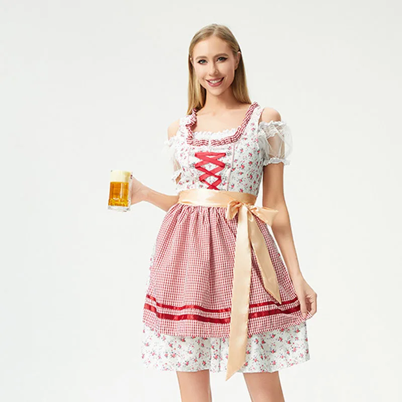 

Women's Oktoberfest Printed Beer Dress Germany Munich Oktoberfest Dress Bavarian National Costume Maid Dress Pink