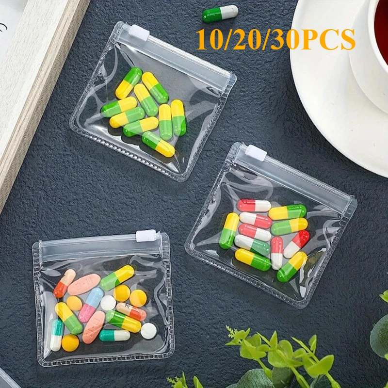 10/20/30PCS Bolsas Transparentes Mini de EVA con Cremallera, Organizador de Pastillas y Medicamentos para Viaje, Estuche para Pastillas, Memoria USB, Joyas y Abalorios