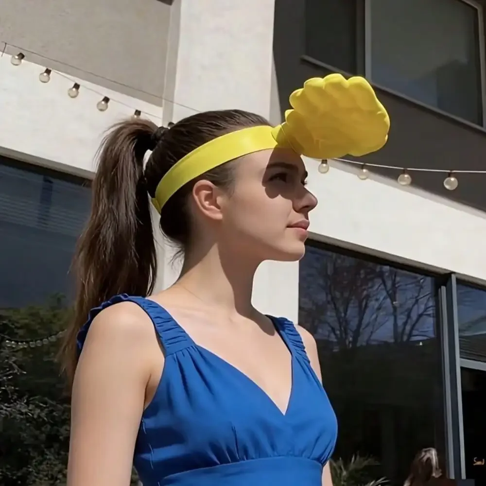 New Fun And Practical Palm Shape Unisex Empty Top Sun Hat - Yellow Creative Palm Sun Hat Funny Palm Headband Sun Protection Hat Summer Outdoor UV Protection - Adjustable Hat Circumference Is Fashionable And Interesting, Suitable For Beaches, Outdoor Activ