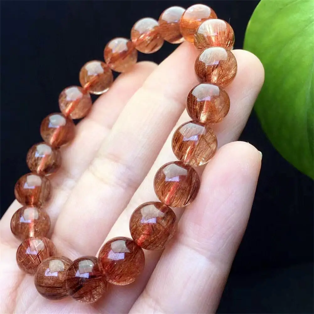 10mm Natural Red Copper Rutilated Quartz Bracelet Round Bead Reiki Healing Stone Crystal Fashion Jewelry Women Men Gift