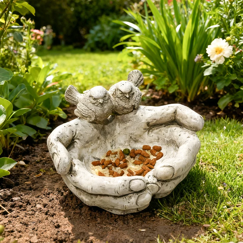 Creative Resin Bird Feeder Outdoor Garden Sculpture Courtyard Patio Art Decor Home Yard Bird Feeding Station Ornament