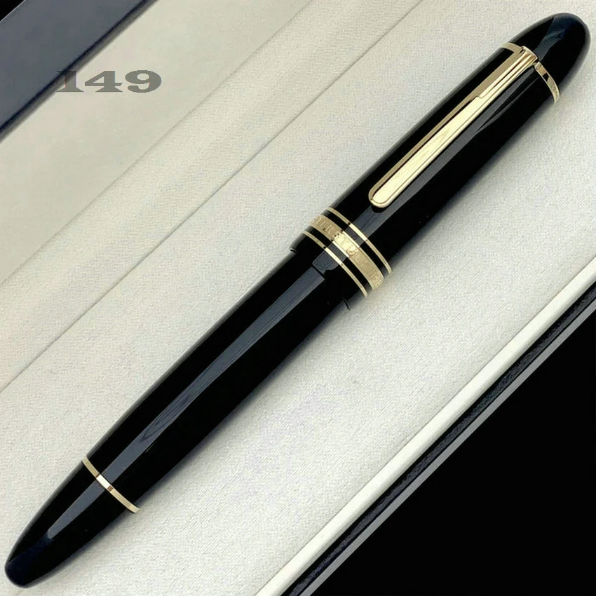 High Quality New MB 149 Piston Fountain Pen Gold Trim Monte Black Rollerball Office Calligraphy Ink Pen with View Window