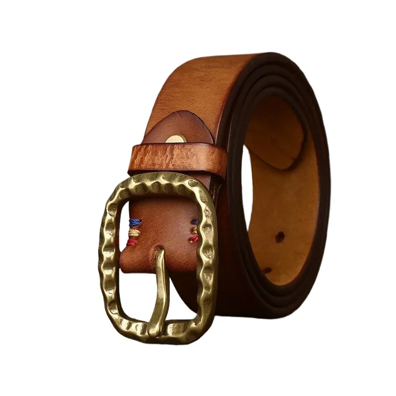 

3.8CM Vintage copper buckle with thickened top cowhide men's belt