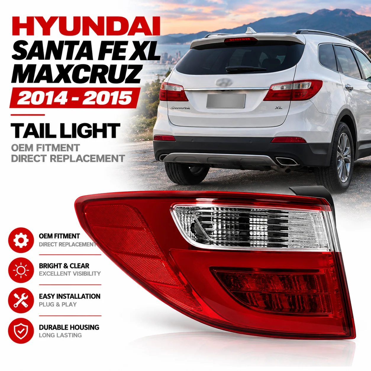 Left/Right Side Car Tail light Rear Bumper Light Stop Brake Lamp Turn Signal Warning For HYUNDAI Santa FE XL Maxcruz 2014 2015