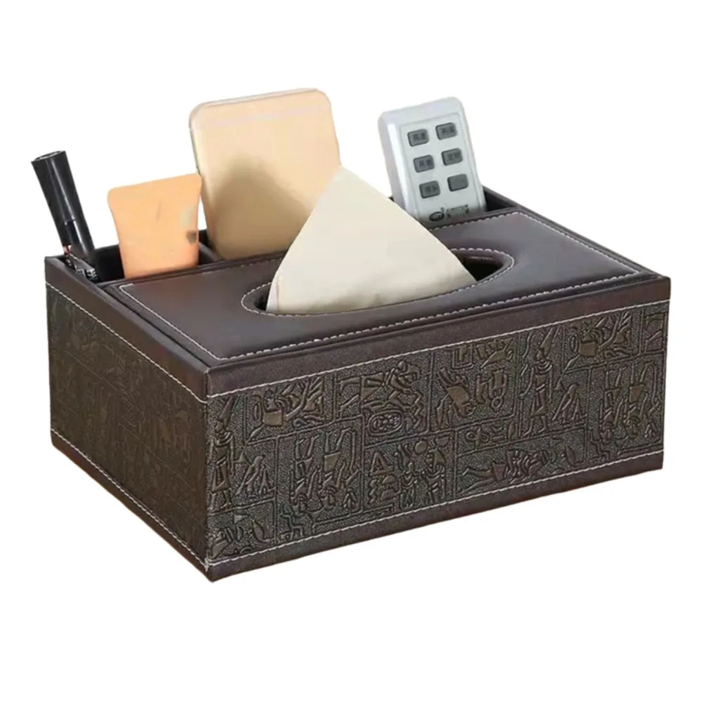 Artificial Leather Multi-functional Tissue Box 4 Grid Anti-moisture Tissue Paper Dispenser Rectangular Tissue Storage Box