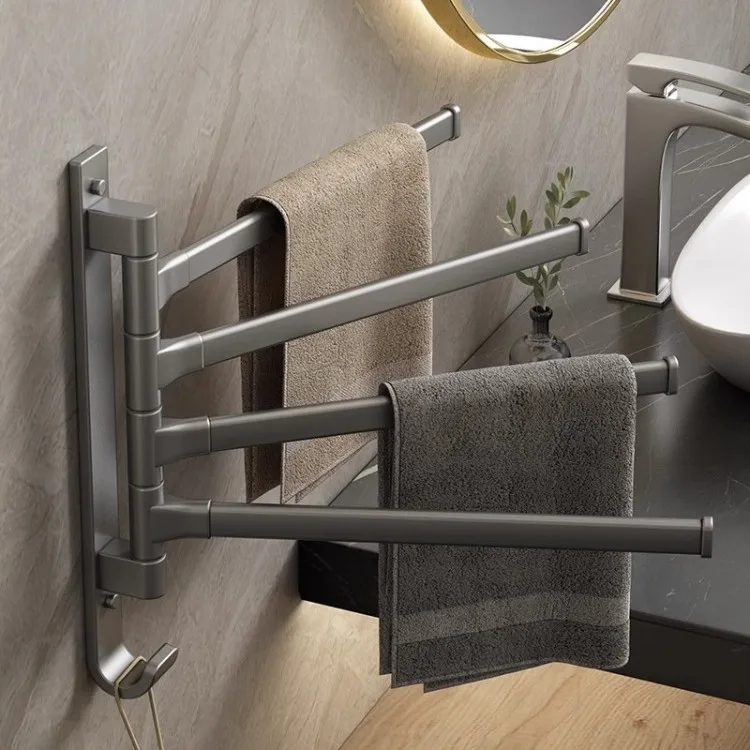 Rotating Towel Bar No Punching Toilet Active Storage Bath Towel Rack Wall-mounted Bathroom Corner Towel Hanger
