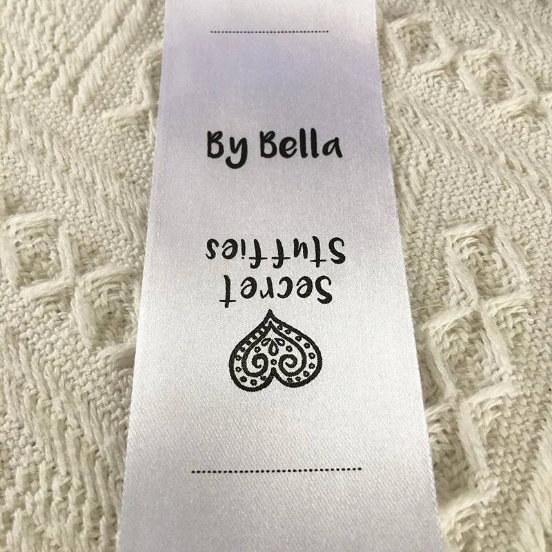 High Quality Customize satin sewing clothing labels Printed logo washing Care instructions tags Fabric washable folding label