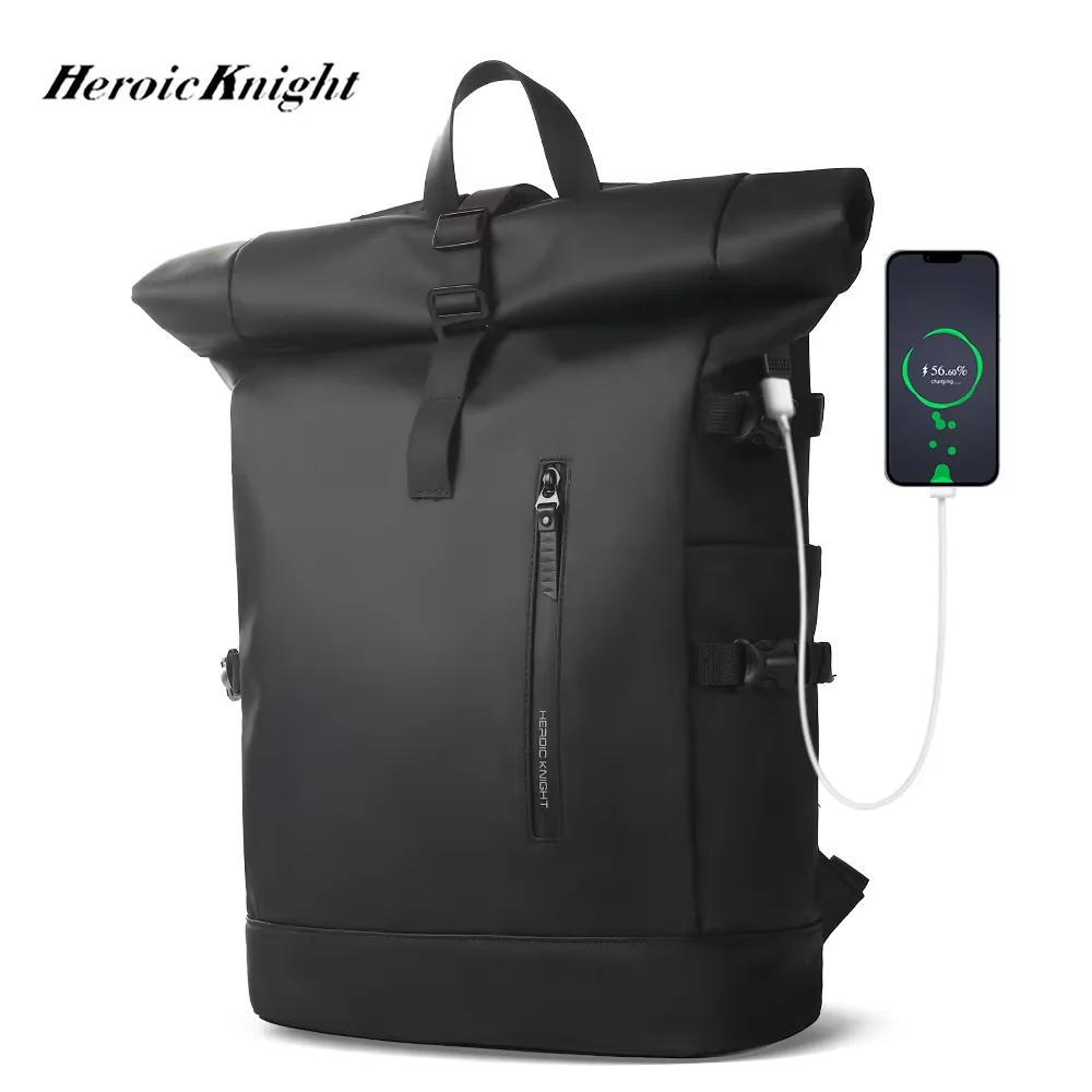 Heroic Knight Men\'s backpack Waterproof Roll Top Backpack Women Travel Expandable USB Charging Large Capacity Laptop Bag Mochila