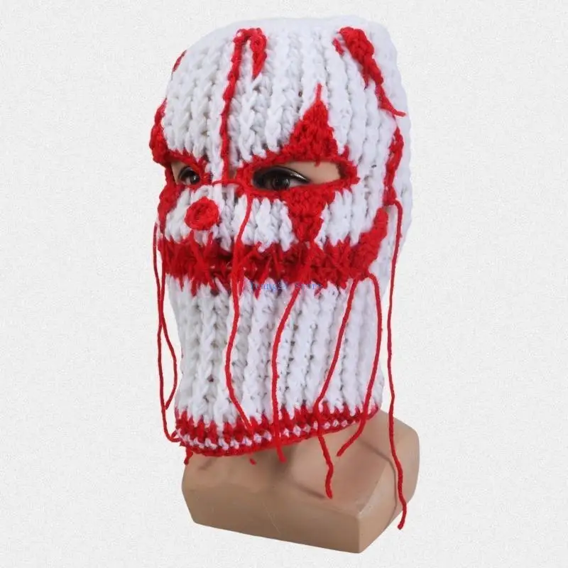 

P8DB Halloween Balaclava Knit Beanie Hat Bleeding Party Holiday Winter Warm Hat